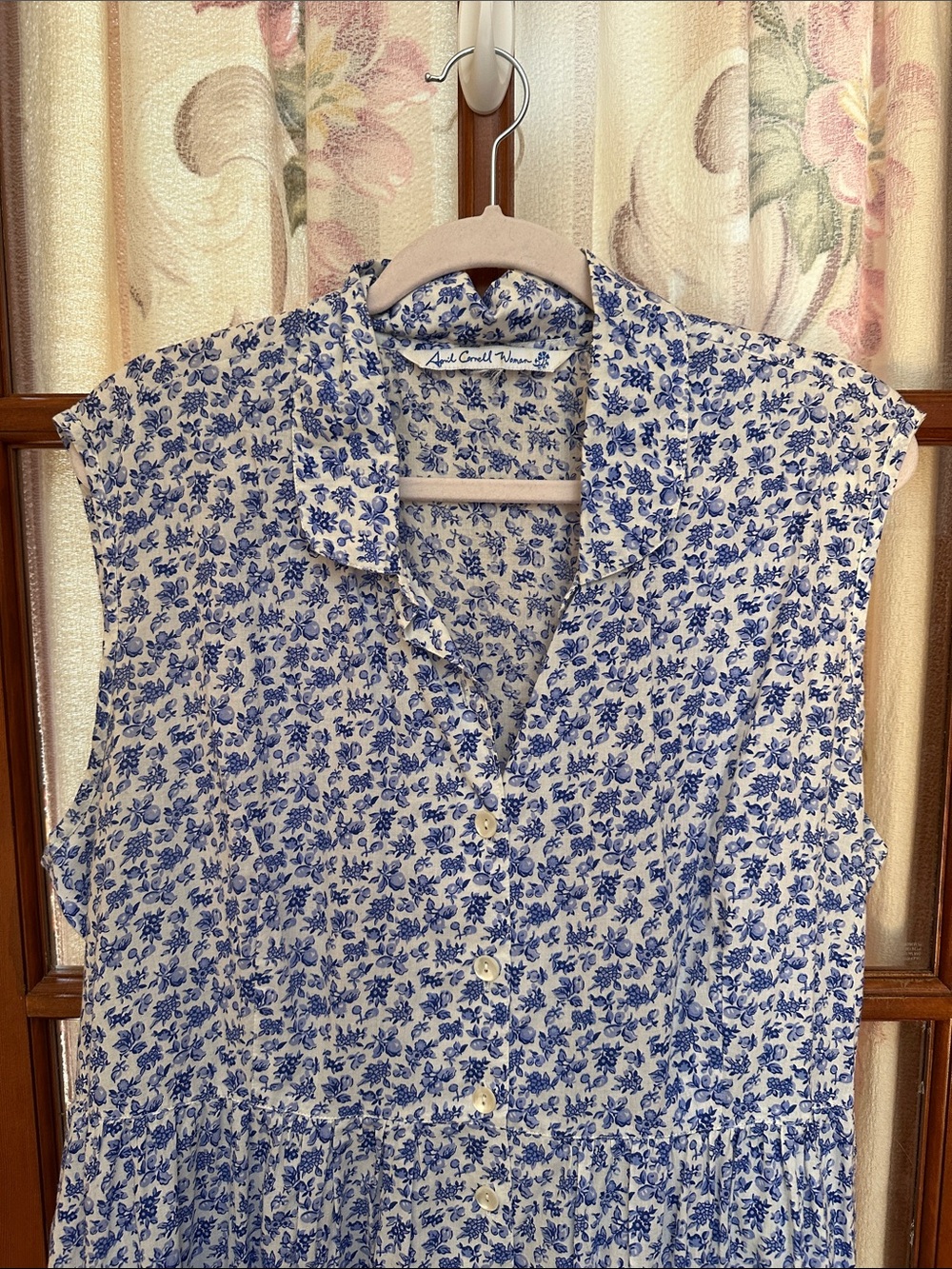 April Cornell Blue and White Floral Midi Dress with pockets - Picture 4 of 8